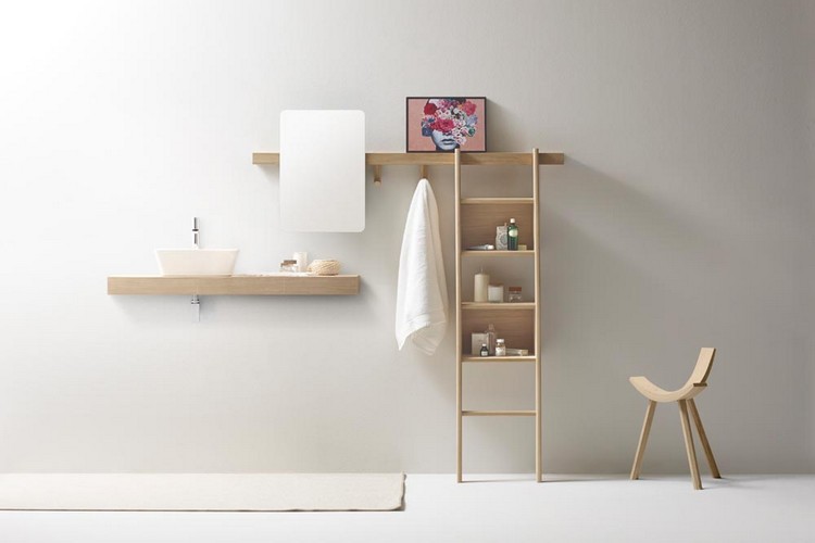 mobilier-design-Zutik-Alki-salle-bains-étaères-échelle-chaise-bois-clair mobilier design