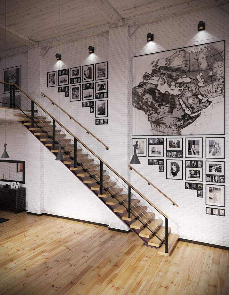 Mobilier industriel dans l'intérieur plan ouvert – 50 photos cool Inspiration Mur Escalier