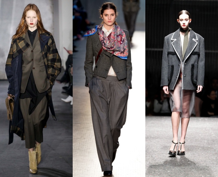 mode-automne-2015-veste-femme-grise-pantalon-large-jupe