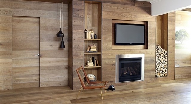 panneau-mural-bois-cheminée-insert-niche-rangement-suspensions-noir-mat panneau mural bois