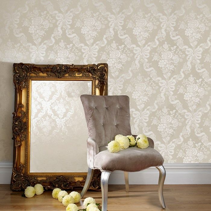 papier-peint-baroque-chaise-miroir-rectangulaire-fleurs