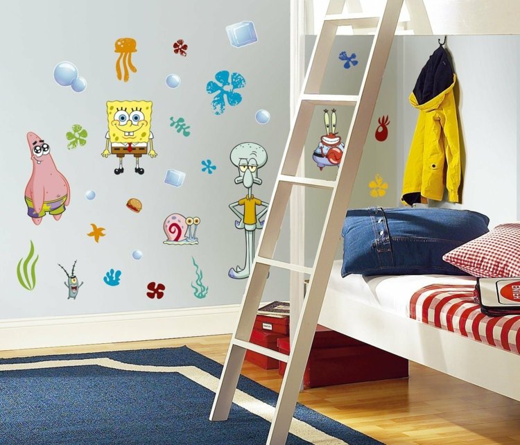 papier-peint-enfant-Bob-Eponge-chambre-petit-grçon-lit-superposé