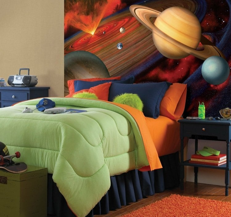 papier-peint-enfant-thème-planètes-chambre-petit-garçon papier peint enfant