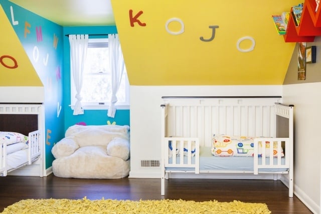 peinture-chambre-enfant-bebe-deco-murale-jaune-bleu