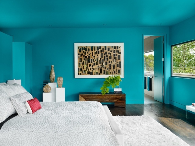 peinture-murale bleu-vert sarcelle chambre coucher