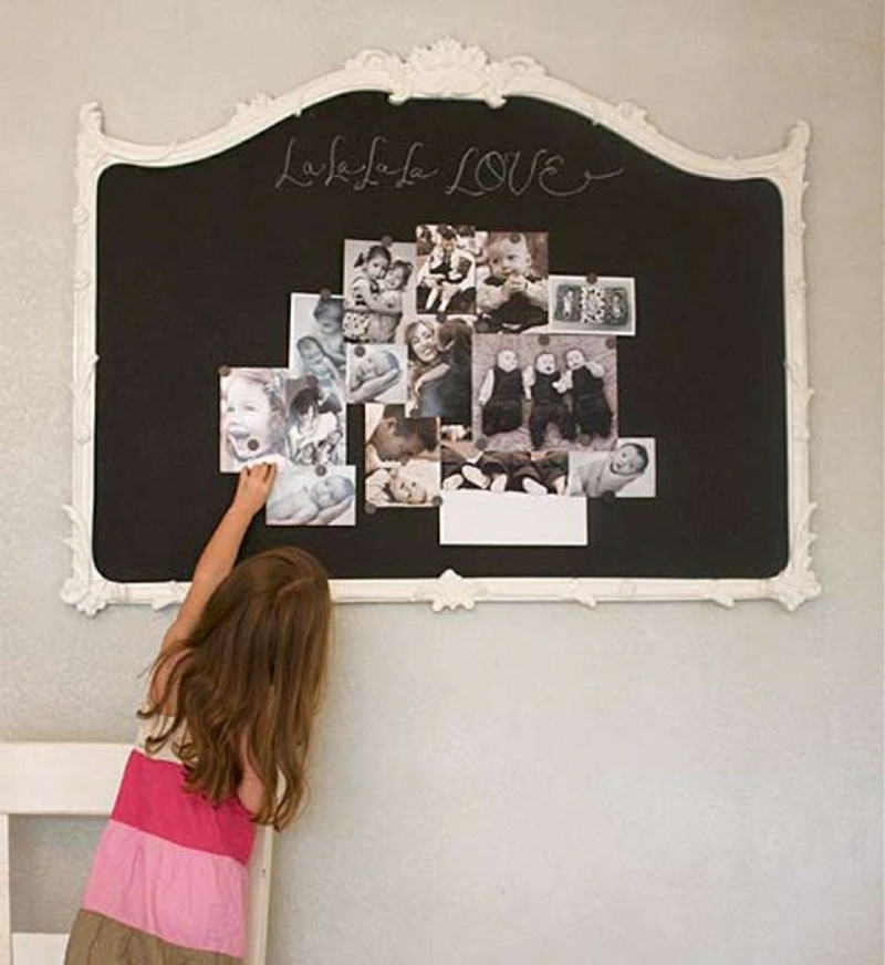 peinture-tableau-noir-chambre-enfant-collage-cadre-blanc-photos