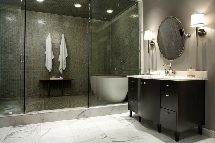 revêtement-sol-pierre-naturelle-marbre-miroir-rond-armoire-rangement-douche-italienne-spots-encastres