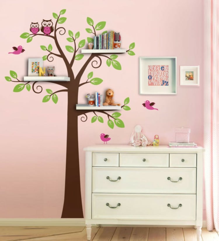 stickers-arbre étagères murales hiboux chambre enfant