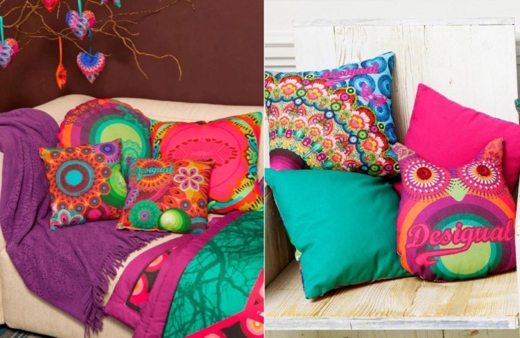 style-hippie-chic-salon-coussins-ornement-motifs-multicolores-desigual
