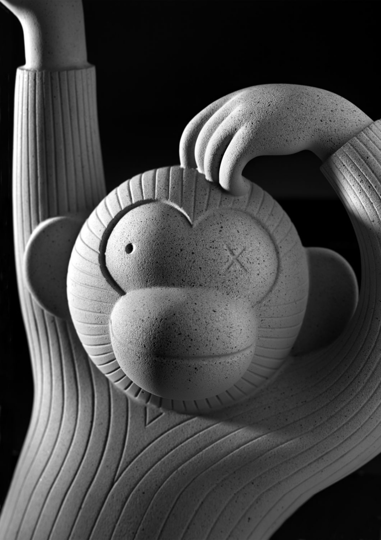 table-ronde-design-base-sculpturale-béton-coulé-singe