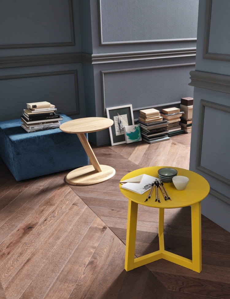 table-ronde design moderne jaune table bois ovale