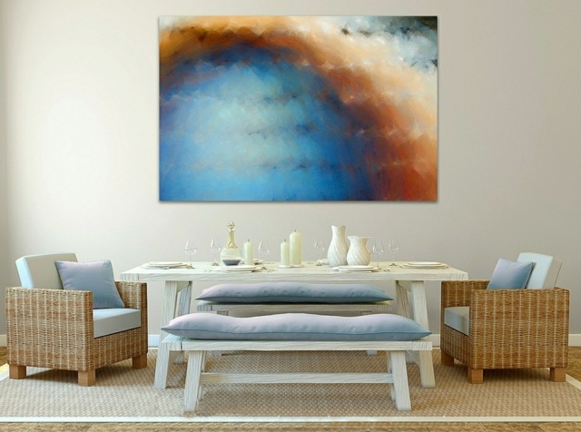 tableau-art-contemporain-salle-manger-tableau-abstrait-couleurs-bleu-orange-gris tableau art contemporain