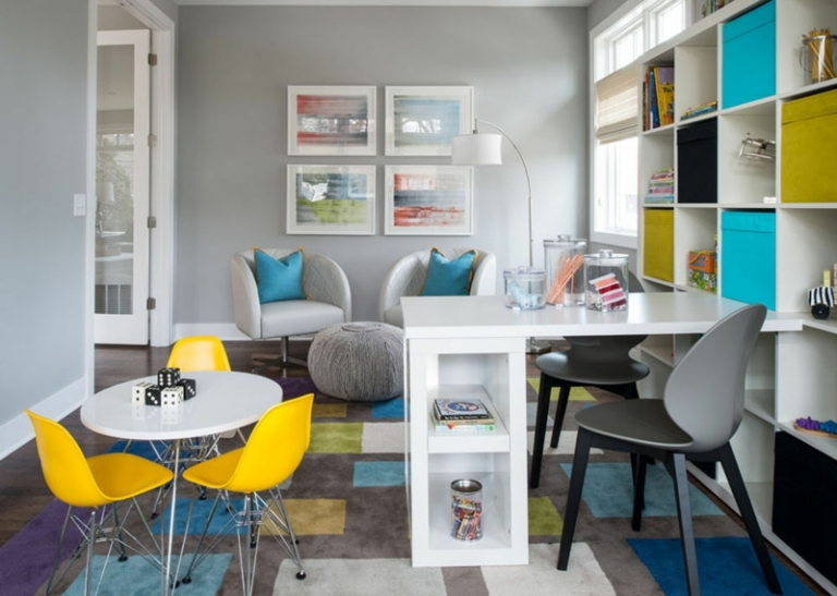 tendances-design-interieur-tapis-accents-multicolores-bleu-jaune-tableaux design d’intérieur