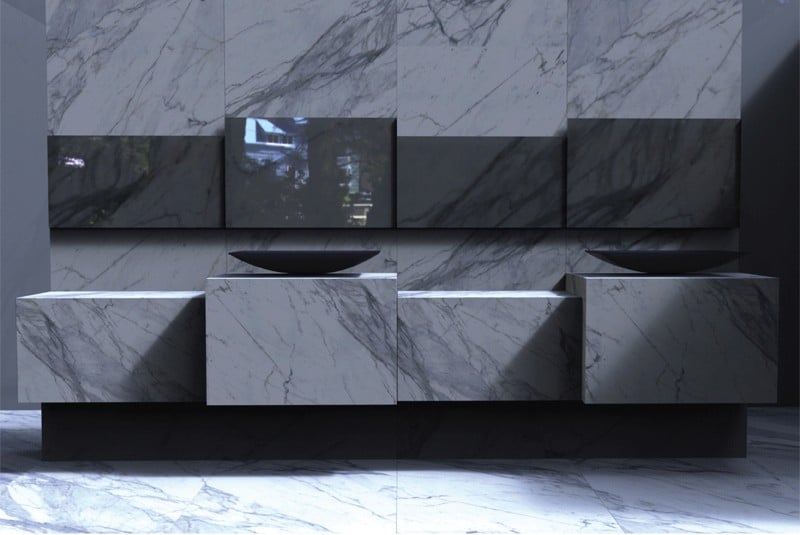 vasque-design-tccwhitestone-calcata-forme-ovale-noir-mat-carrelage-mural-marbre-gris vasque design