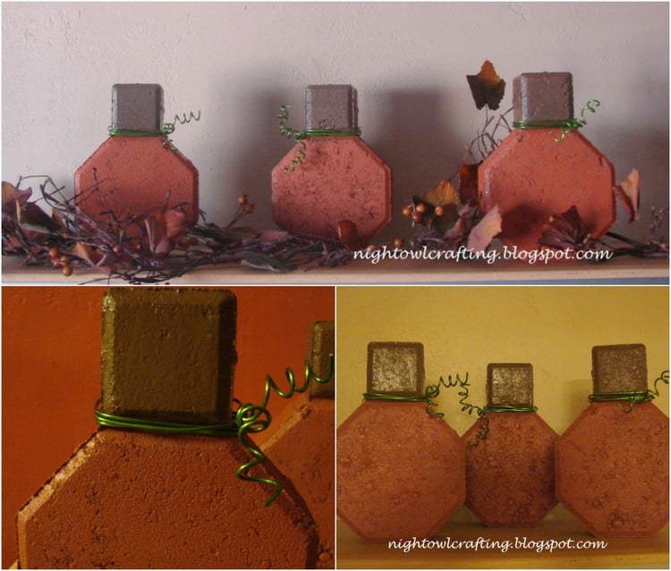 bricolage-automne-citrouille-pavés-peints-décorés-fel-métallique-vert bricolage d’automne