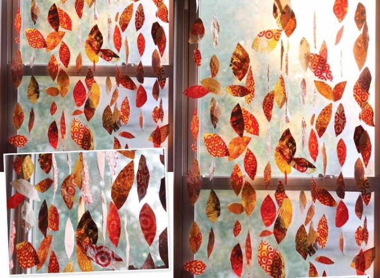 bricolage guirlandes feuilles d'automne décorer fenêtres