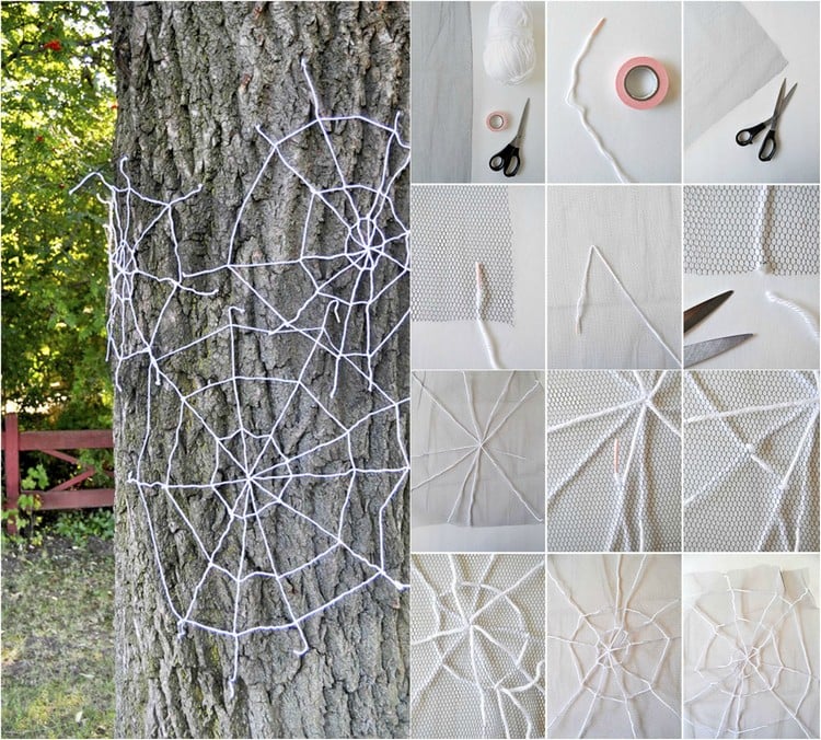 bricolage-maison-facile décoration Halloween jardin toiles araignées