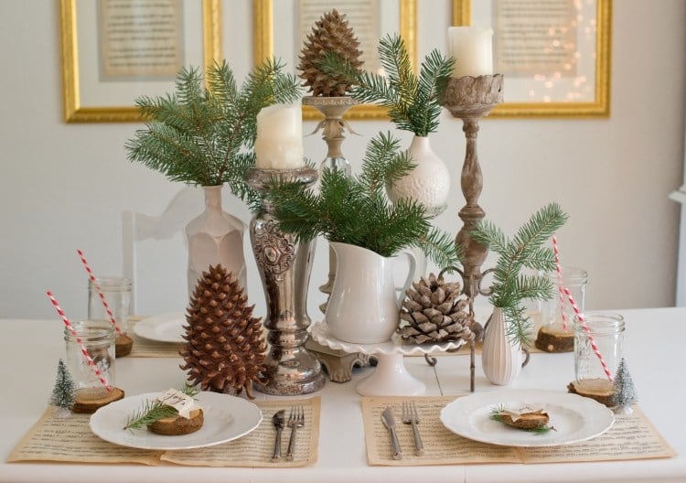 bricolage  Noël  materiaux-naturels-deco-table-cone-bougeoir