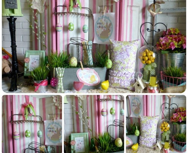 bricolage-paques-oeufs-décoratifs-hortensias-arrangement-gazon
