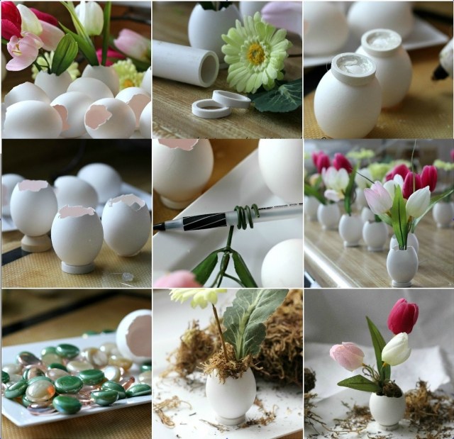bricolage-paques-vases-coquilles-oeufs-tulipes-marguerites bricolage pour Pâques