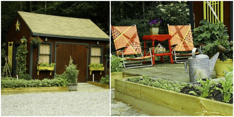 cabane-jardin-moderne-façade-bois-jardinères-chaises-table-extérieur 