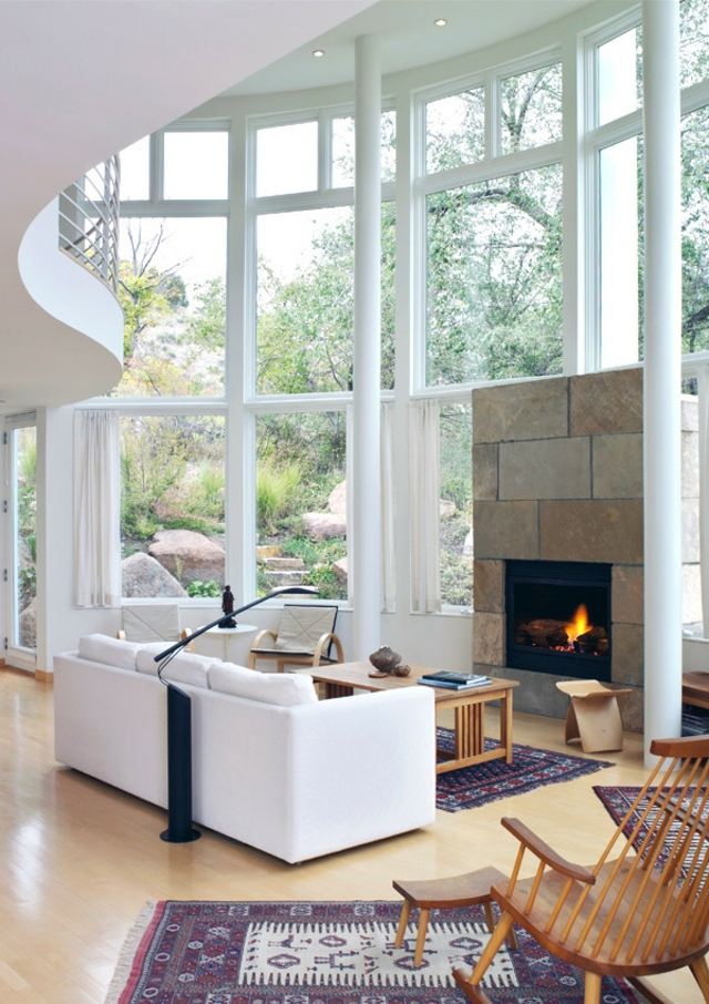 canapé-blanc design moderne kilims cheminée déco campagne chic