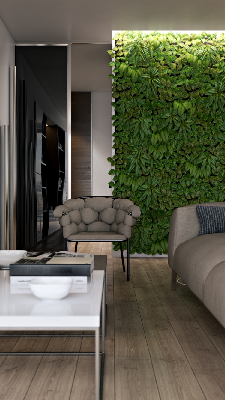 canapé fauteuil design gris plancher mur végétal-intérieur