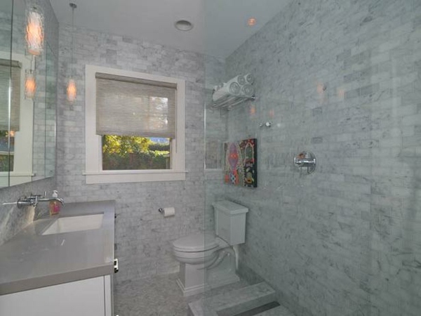 carrelage gris aspect marbre meuble salle de bain assorti
