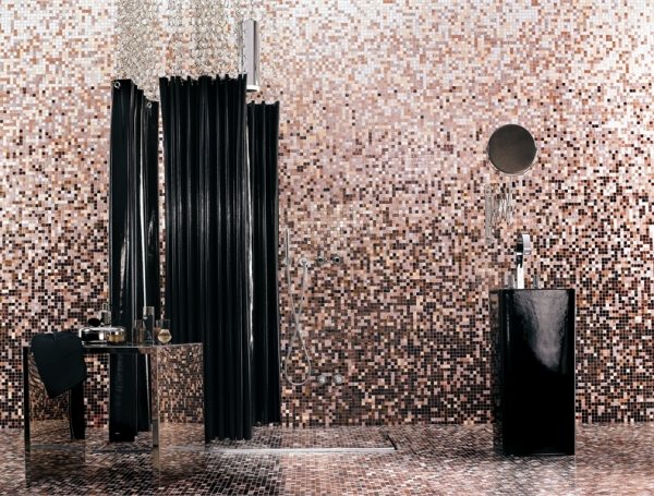 carrelage-moderne-mosaique-rose-noir-salle-bains-vasque-pied-noir carrelage moderne