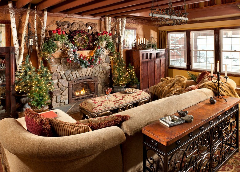 chalet-montagne décorations Noël opulentes manteau cheminée