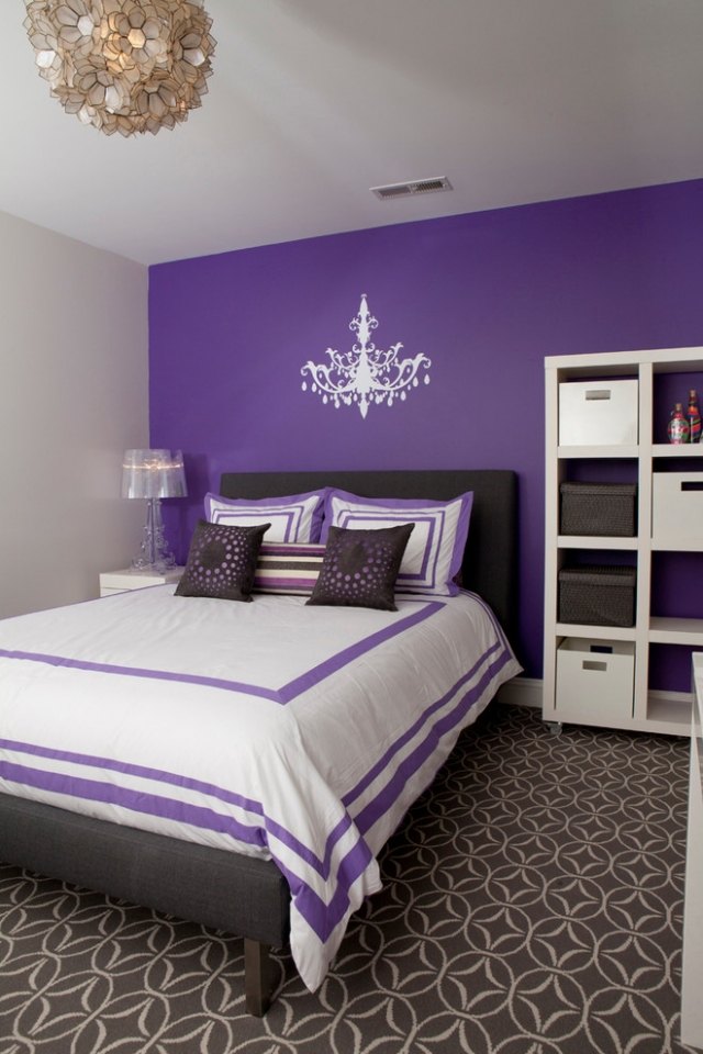 chambre-ado-fille-violet-blanc-gris-décorée-sticker-mural