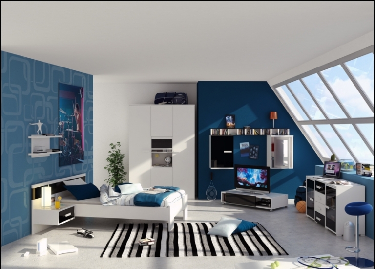 chambre-garçon-décoration-intérieur-blanc-tons-bleus