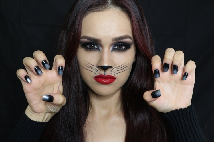 chat noir déguisement halloween pour femme noir et rouge