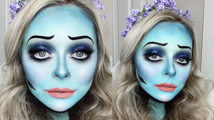 créature magique visage bleu clair maquillage halloween femme