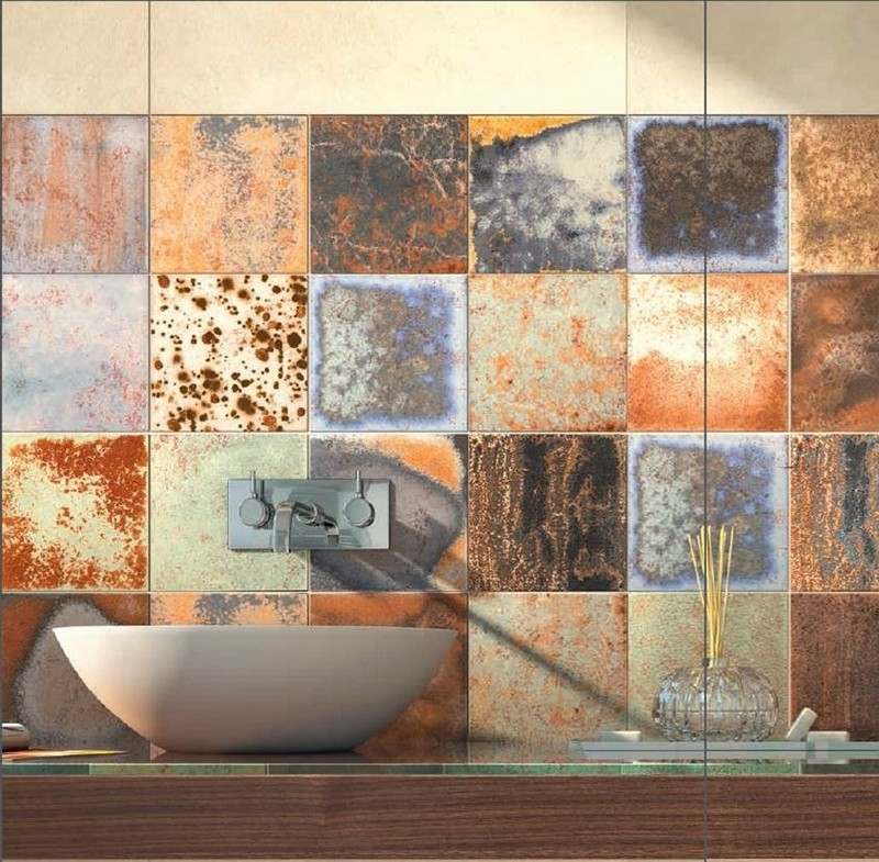 crédence salle bains carreaux dépareillés imitation métal pierre -YTC