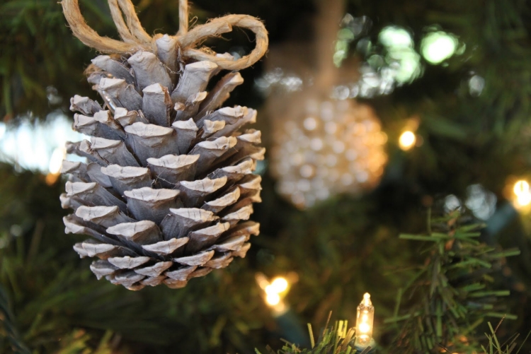 deco-Noel-fabriquer-ornement-sapin-naturel-pomme-pin-ruban-fil déco Noël à fabriquer