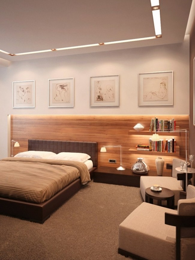 deco-murale-chambre-tête-lit-rangement-bois-niche-lumineuse-étagères-livres-lampe-liseuse