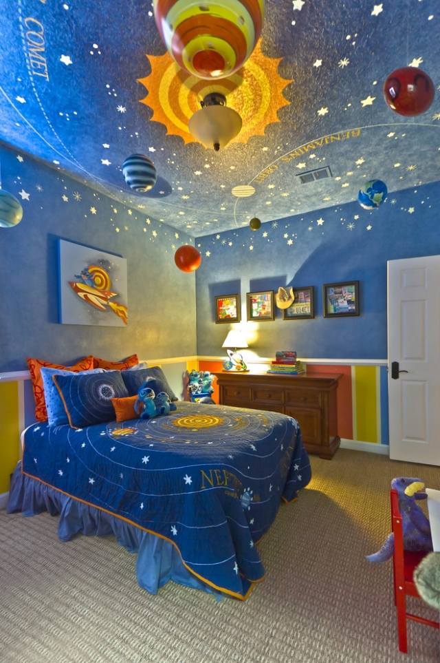 deco-plafond-chambre-enfant-theme-univers-grand-lit
