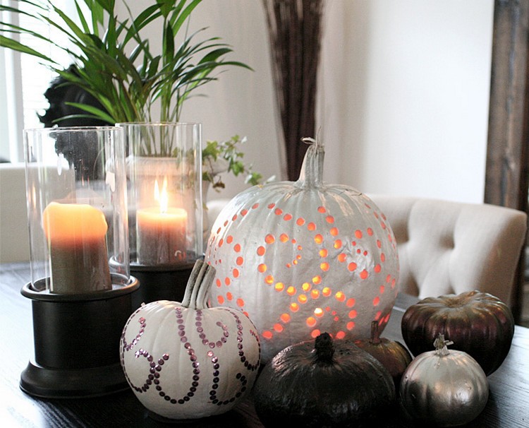 Citrouilles Décoratives à Paillettes – Lot De 7 – Décoration Automne Et Halloween – Pour Table, étagère, Extérieur