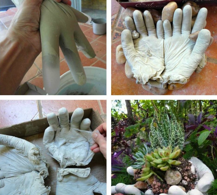 déco-jardin-béton-gants-latex-pot-fleurs-arrrangement-succulentes
