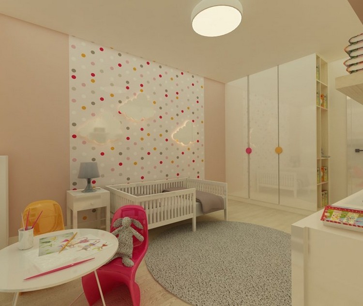 déco-murale-chambre bébé papier peint pois appliques nuages