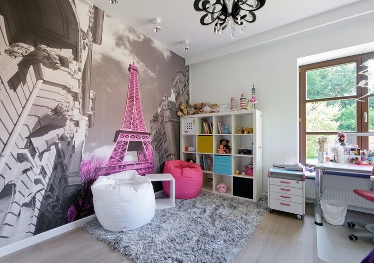 déco-murale chambre enfant papier peint Tour Eiffel rose