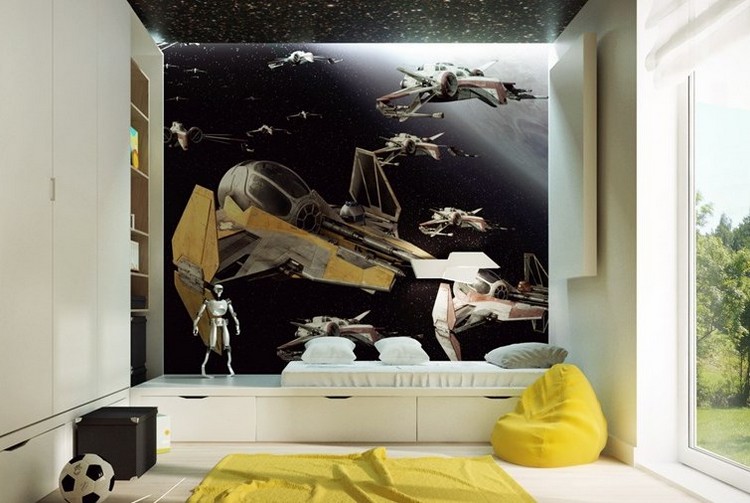 déco-murale chambre garçon papier peint vaisseaux spatiaux