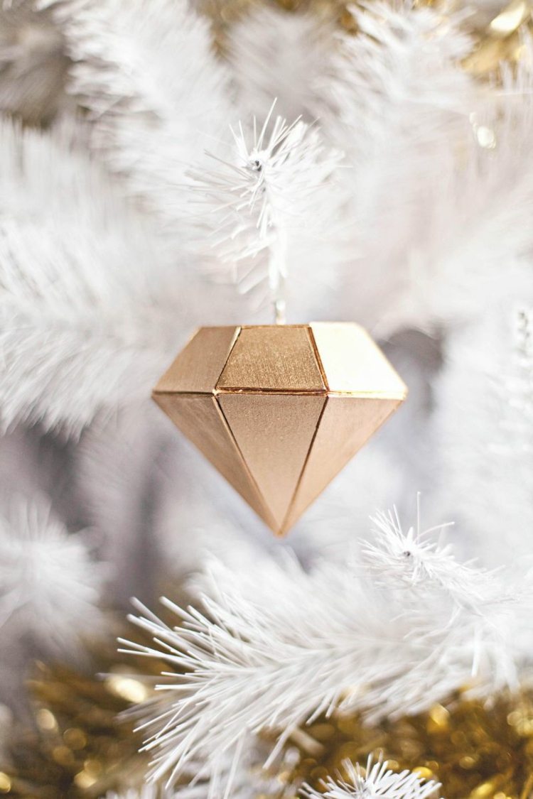 décoration de Noël sapin diamant bois-peinture-dorée
