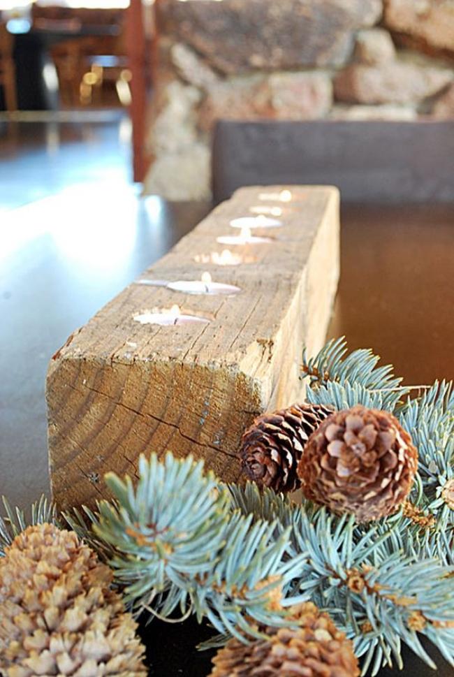 décoration de Noël table-bougeoir-bois-rustique