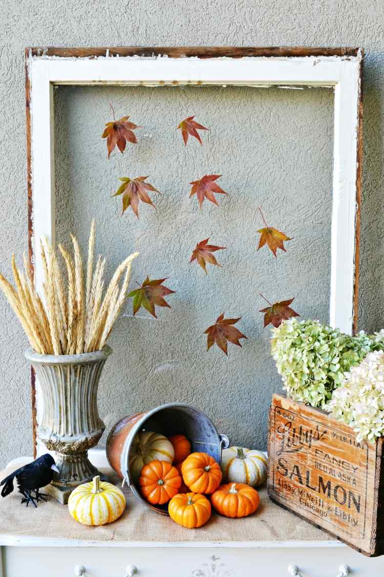 décoration maison feuilles automne cadre épis blé citrouilles