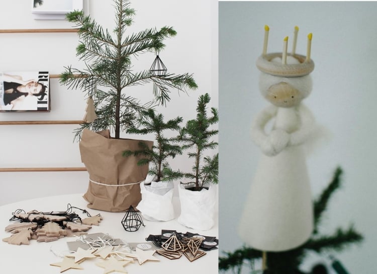 décoration-scandinave Noël sapin pot ornements bois