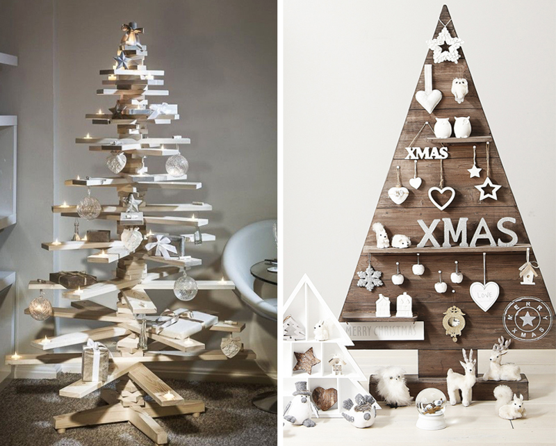décoration scandinave blanche sapin de Noël en bois de récupération