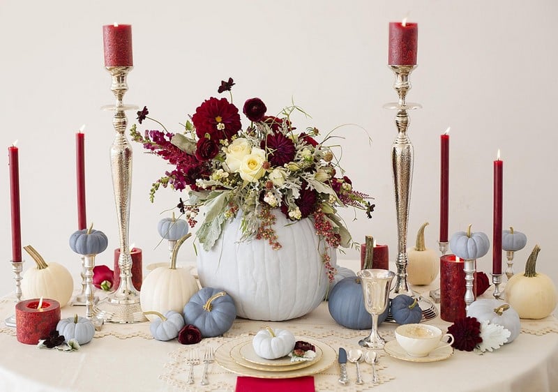 décoration-table-mariage-automne-citrouilles-bougeoirs