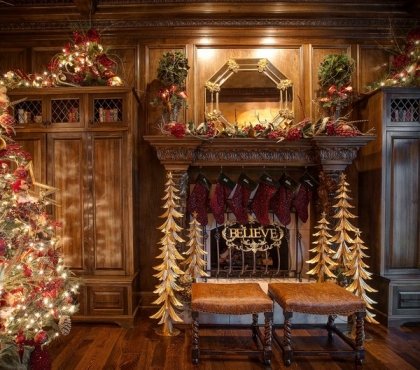 décorations Noël à l'américaine sapin manteau cheminée
